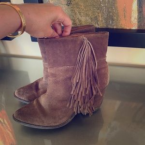 Brown Suede Jeffrey Campbell Booties With Fringe